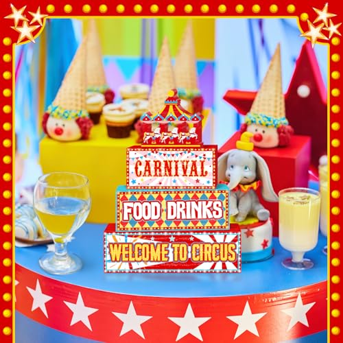 Britimes Tiered Tray Decor Set, 4 Pack, Wooden Table Sign, Carnival - style: Circus Carnival