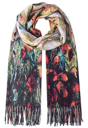 Umjetnost Soft Cashmere Feel Scarf For Women Winter Warm Scarves Large Shawl Wrap Monet Van Gogh Art Print - color: C20 Yellow Red