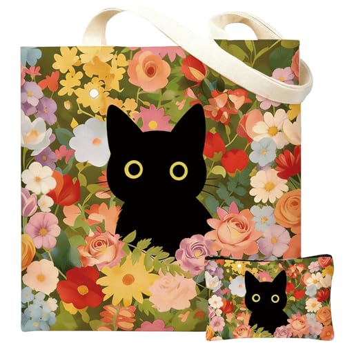 DHQH Birthday Gifts for Cat Lovers for Women, Cat Lover Gifts Beach Bag Reusable Grocery Bag, Thank You Gift for Sisters Daughter Mom Wife Who Loves Cats - style: Black Cat- Bag