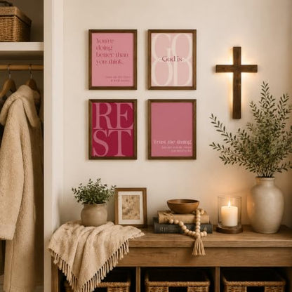 WEFKODO Pink Christian Bible Wall Art God Decor Pray Posters 8x10 Unframed - color: God Good Pink