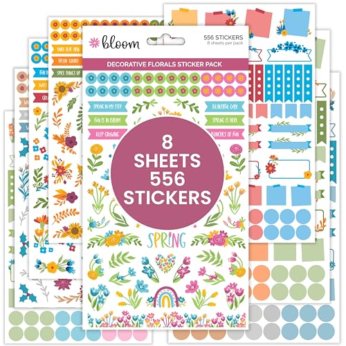 bloom daily planners Decorative Floral Planner Stickers - Easy-Peel Small Flower Sticker for Adults & Kids - 8 Sheets, 556 Stickers for Journals, Calendars, Planning, Decorating, Scrapbooking, etc. - style: Decorative Floral Pack
