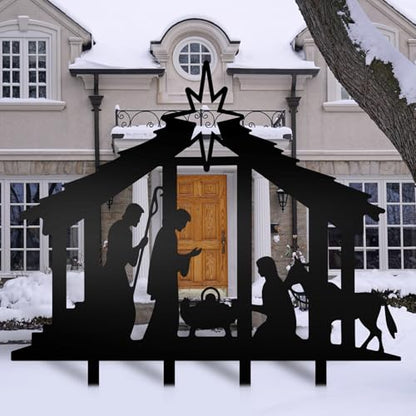 Cinnvoice 40" x 31" Large Christmas Metal Yard Stakes Christmas Garden Stakes Waterproof Xmas Outdoor Yard Decor with Stake for Xmas Holiday Lawns Outdoor Decor(Nativity, Black) - style: Nativity