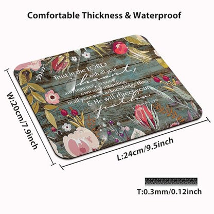 Trust in The Lord with Your Heart Mouse Pad, Rustic Wood Floral Desk Mat - color: Pink White