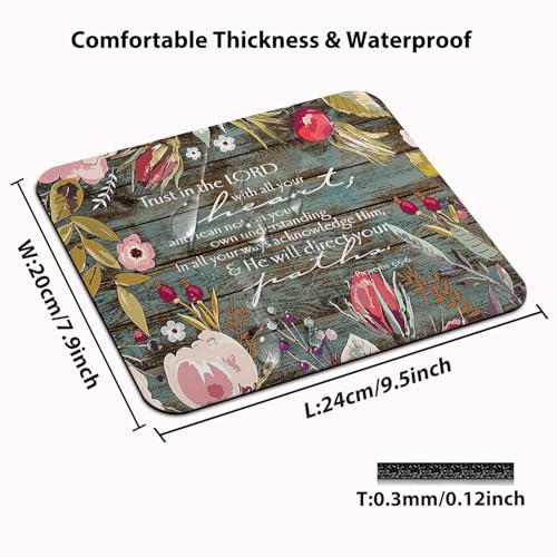 Trust in The Lord with Your Heart Mouse Pad, Rustic Wood Floral Desk Mat - color: Pink White