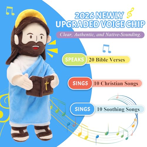 Yelakey Speaking Jesus Plush Doll 13.4",Religious Gift for Kids - color: Blue
