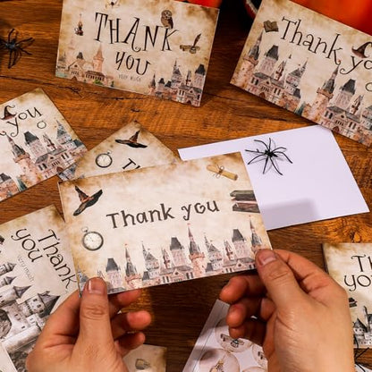 60 Pieces Magic Wizard Baby Shower Thank You Cards,Castle Themed Thank You Card Includes 30 Pieces Envelopes and 30 Pieces Wizard Cards with Stickers for Baby Shower Wedding Bridal Halloween (Castle) - color: Castle