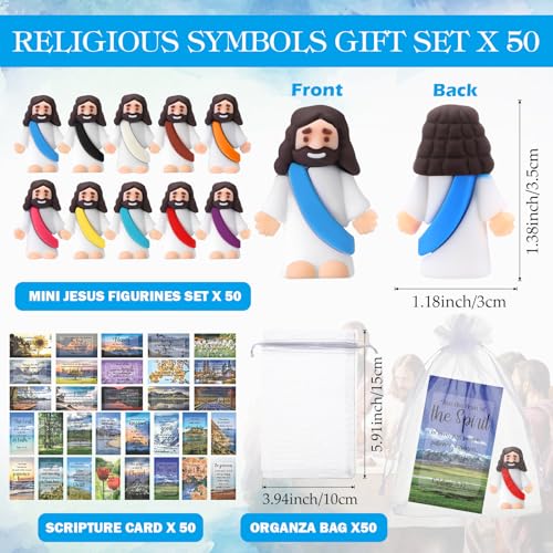 Bememo 50 Sets Christian Gifts Bulk Bible Verse Cards Include Little Jesus Figures Prayer Cards and Organza Bags for Religious Party Favors Sunday Baptism Gifts(Landscape Style,Classic) - color: Classic, style: Landscape Style