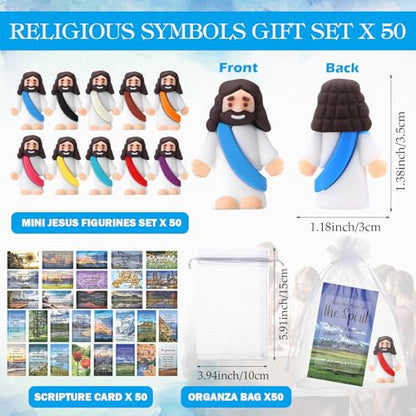 Bememo 50 Sets Christian Gifts Bulk Bible Verse Cards Include Little Jesus Figures Prayer Cards and Organza Bags for Religious Party Favors Sunday Baptism Gifts(Landscape Style,Classic) - color: Classic, style: Landscape Style