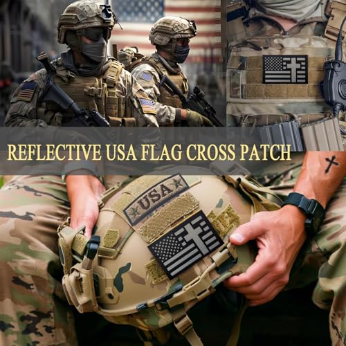 2PCS American Flag Cross Patch Reflective Morale Patch Hook and Loop - color: Grey