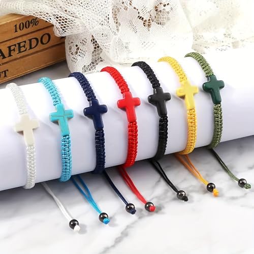 Colorful Cross Braided Handmade Woven Rope Prayer Protection Bracelet Inspirational Religious Christian Protection Bangle for Women Men Couple Friendship Jewelry - color: black