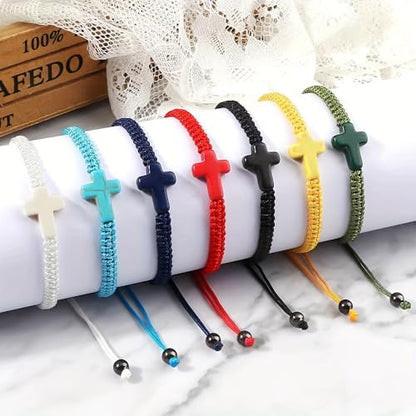 Colorful Cross Braided Handmade Woven Rope Prayer Protection Bracelet Inspirational Religious Christian Protection Bangle for Women Men Couple Friendship Jewelry - color: white