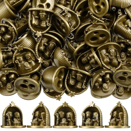 Civaner 50 Pcs Mini Brass Color Nativity Scene Figurines, Tiny Jesus Family - style: Jesus Family