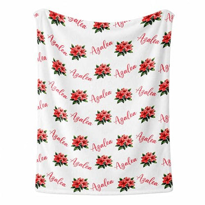 Personalized Floral Name Blanket, Custom Floral Name Design Azalea, Soft Nursery Throw, Newborn Birthday Baptism Christening Keepsake - color: #Ver8