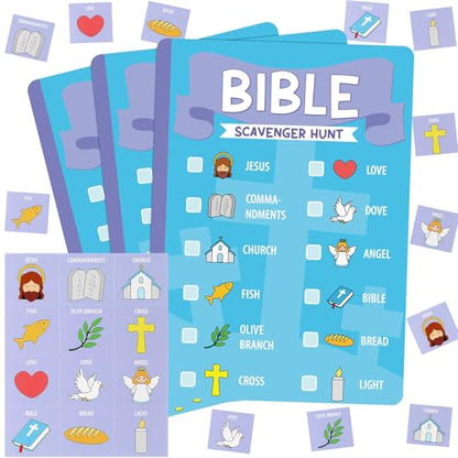 Epakh 15 Pcs Bible Scavenger Hunt Game Card 12 Bible Games Board 3 Holy Character Boards for Jesus Christian Sunday School Vacation Church Religious Activity Family Open Day Party Catholic Gifts