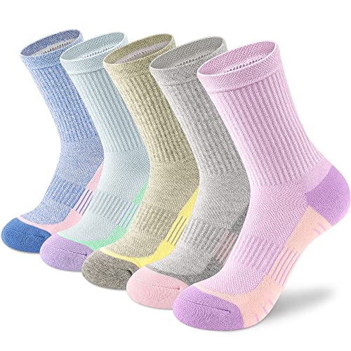 cuangya Women Crew Socks Athletic Cushioned Running Hiking 3-5 Pairs - color: 5 Pairs Ice Cream, size: 5-8