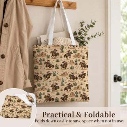 Western Cowgirl Canvas Tote Bag Cowgirl Gifts - color: Western Cowboy Theme 3