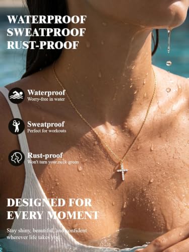 U7 Cross Necklace for Women,CZ Cross Pendant Necklace 18"+2" - color: Gold
