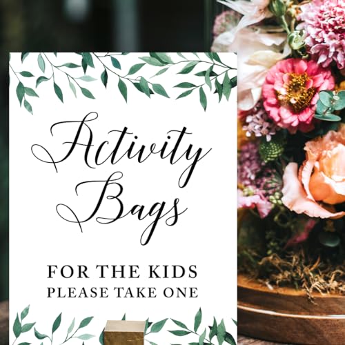 Andaz Press Wedding Party Signs, Natural Greenery Green Leaves, 8.5x11-inch, Activity Bags for the Kids Please Take One, 1-Pack - color: Activities Kids Bags