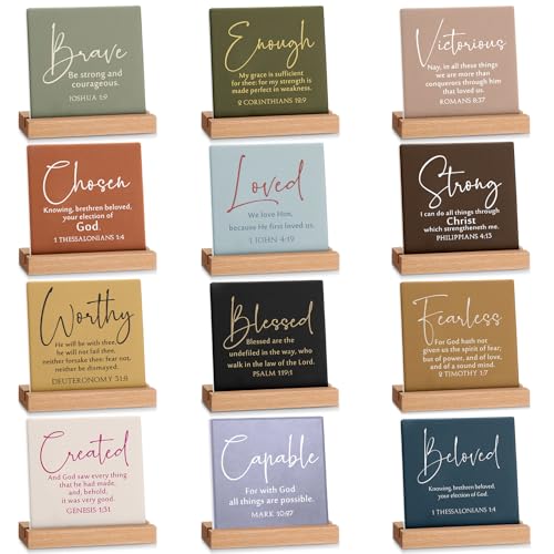 Yousoontic 12 Pcs Christian Desk Decor Bible Verse Plaque,Morandi Color - color: Morandi Color
