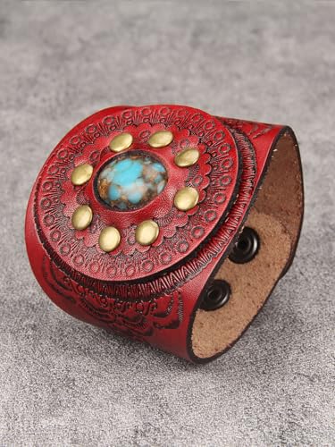 GelConnie Punk Leather Cuff Bracelet Adjustable Straps Wrap Bracelets Arm Armor Cuff Gothic Leather Wristbands for Men, Women - color: MLPB106-Red