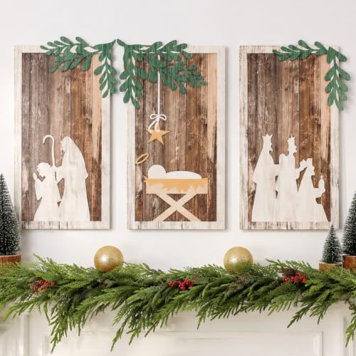Soaoo Set of 3 Christmas Nativity Scene Wood Wall Decor,Classic Color