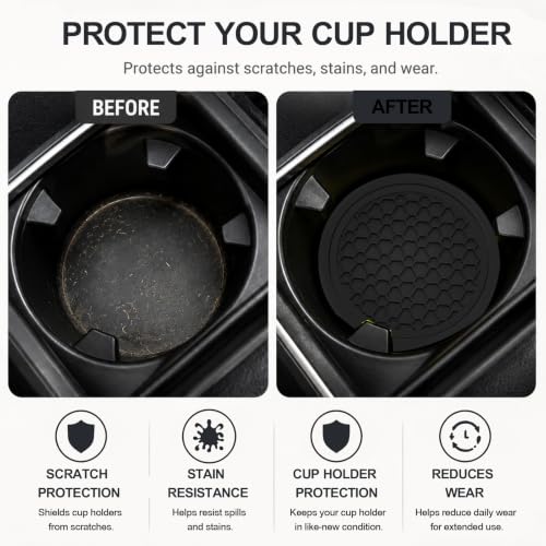 4PCS Car Cup Holder Coasters - 2.75 Inch Non-Slip Insert Water Bottle Holder Pads, Dustproof Automotive Interior Accessories Mat, Universal for Vehicles, Trucks, RVs (Black) - color: Black