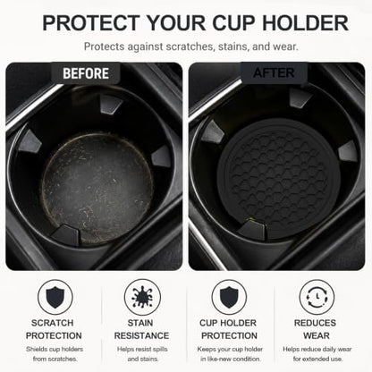 4PCS Car Cup Holder Coasters - 2.75 Inch Non-Slip Insert Water Bottle Holder Pads, Dustproof Automotive Interior Accessories Mat, Universal for Vehicles, Trucks, RVs (Black) - color: Black