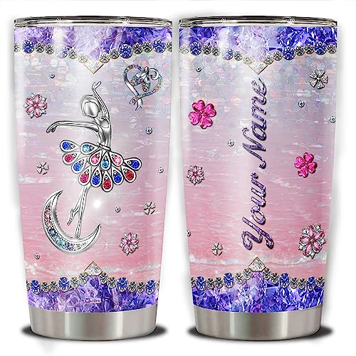 WAZONE Personalized Dancing Tumbler With Name Stainless Steel Insulated Travel Mug 20oz 30oz Jewelry Style Ballet Dancer Customized Gifts Birthday Present For Girls Her Dance Lover Custom Cup - color: Dancing