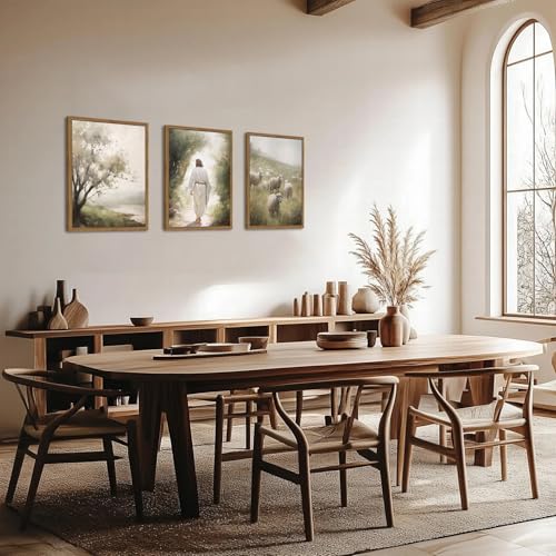 Framed Jesus Leaves the 99 Sheep Canvas Wall Art Set of 3, Christian Pictures Wall Decor, Jesus and Lost Lamb Painting Prints Religious Home Decor for Living Room Bedroom Church Prayer Room 12x16 inch - color: Jesus and Lost Lamb, size: 16"L x 12"W