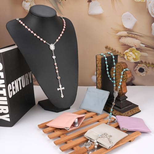 Rosary Beads Catholic, Rosary Necklace with Leather Pouch with Magnetic Top Bag for Men and Women Christian Gifts - color: Purple