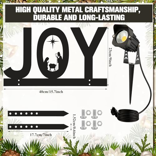 Honoson Christmas Decorations Outdoor Nativity Scene Joy Metal Silhouette Yard Sign with Stakes LED Landscape Light Religious jesus Lawn Decor Joy Metal Art Signs for Yard Lawn Garden Xmas Party Decor