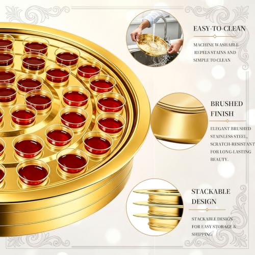 Stainless Steel Gold Communion Tray, 40 Cup Openings, Stackable Silver Church Communion Cup Holder for Worship Services, Holy Communion Supplies, 1 Tray Only, Cups and Lid Not Included - color: Gold