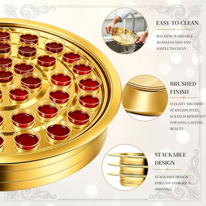 Stainless Steel Gold Communion Tray, 40 Cup Openings, Stackable Silver Church Communion Cup Holder for Worship Services, Holy Communion Supplies, 1 Tray Only, Cups and Lid Not Included - color: Gold