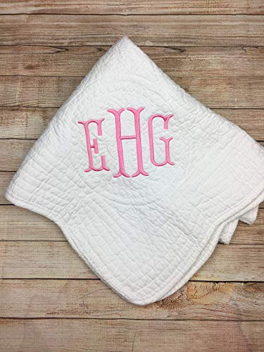 Personalized Baby Blanket – Custom Name, Monogram & Birth Stats, Soft Cotton Heirloom Quilt Keepsake, Unique Baby Gift for Boys & Girls (Monogram Classic) - color: Monogram Classic