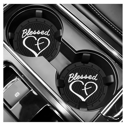 2PCS Car Cup Holder Coaster, 2.76 Inch PVC Anti Slip Car Cup Insert Coaster with Blessed Cross and Heart, Shockproof Dustproof Drink Mat Universal for Most Vehicles Interior (Black) - color: Black