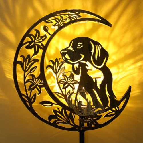 Solar Lights Outdoor Golden Retriever Cracked Glass Stake Moon Lights Gift - color: Golden Retriever