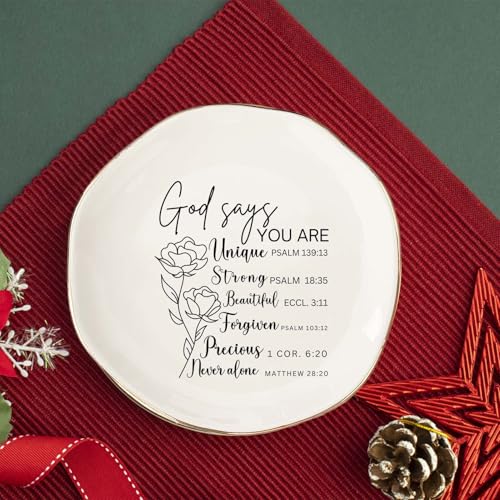 Inspirational Ring Dish for Women – You Are Unique Ceramic Jewelry Holder Tray for Rings, Earrings, Bracelets – Christian Faith Gift for Her, Birthday, Baptism, Encouragement - color: You Are Unique