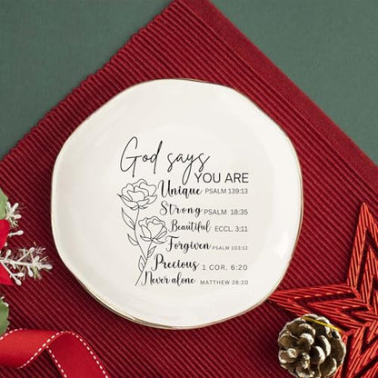 Inspirational Ring Dish for Women – You Are Unique Ceramic Jewelry Holder Tray for Rings, Earrings, Bracelets – Christian Faith Gift for Her, Birthday, Baptism, Encouragement - color: You Are Unique