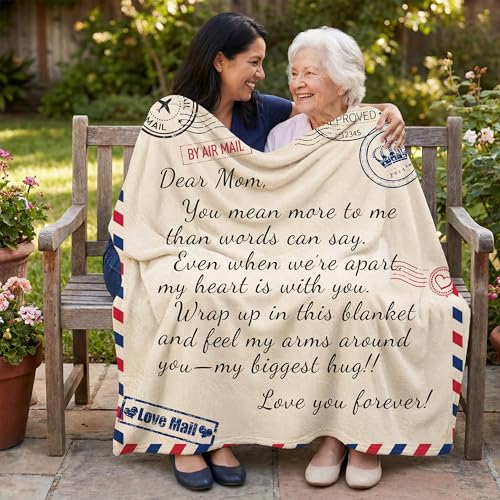 Birthday Gifts for Mum from Daughter Son,to My Mom Soft Throw Blanket, Custom Air Mail Love Letter Dear Mother Cozy Flannel Blanket Presents for Mom 50x60 Inches - color: Off-white(letter-english）