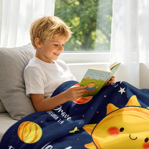 Mosslink Baptism Gifts for Boys Girl, Christian Gift Planets Blanket 40"x50" - color: Blue-god Says I Am