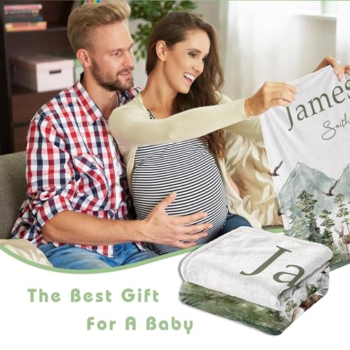 Personalized Woodland Baby Blanket with Name Custom Name Blanket for Boy Newborn Expect Mom Customized Gifts for Baby Shower Birthday Christmas - color: Style15