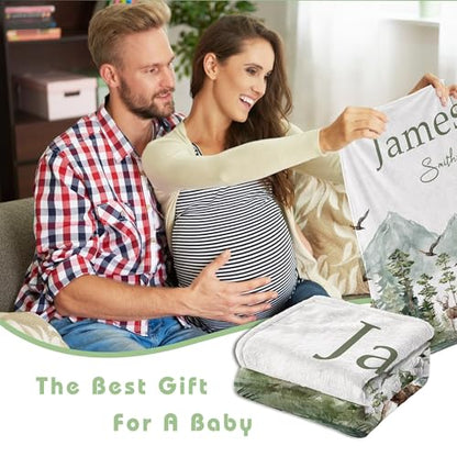 Personalized Woodland Baby Blanket with Name Custom Name Blanket for Boy Newborn Expect Mom Customized Gifts for Baby Shower Birthday Christmas - color: Style15
