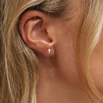 Small Gold Cross Earrings for Women Rhinestone Cross Stud Earrings Trendy Jewelry Gift - color: A: gold cross earrings