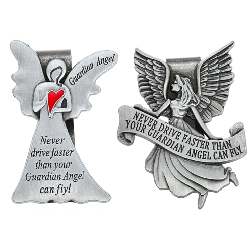 2 Pcs Guardian Angel Visor Clips for Cars, Never Drive Faster Than Your Guardian Angel Can Fly Visor Clips