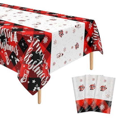 3 Pcs Christmas Buffalo Plaid Snowflake Tablecloth - color: Buffalo Plaid Snowflake