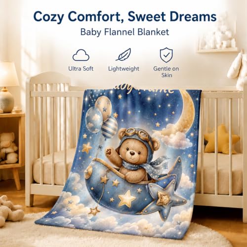 Custom Baby Blanket for Boys, Personalized Baby Blanket with Name for Gift - color: Cute Little Bear - Cowboy