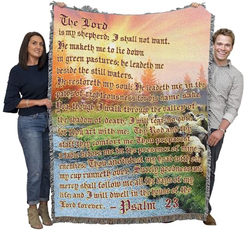 Pure Country Weavers The Lord is My Shepherd 2 Blanket - Scriptures - Psalm 23 - Religious Gift Tapestry Throw Woven from Cotton - Made in the USA (72x54) - color: Shepherd 2, size: 72" x 54"