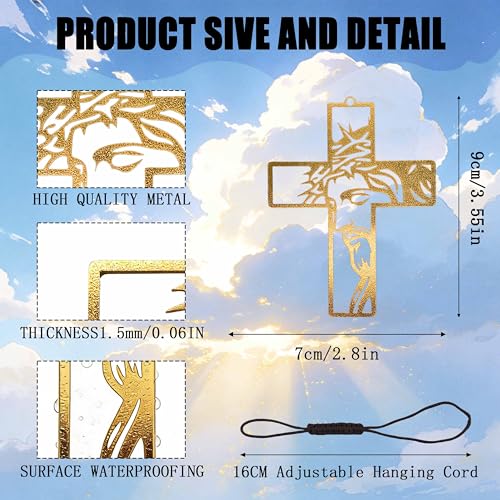 Electroplated Gold Christian Cross – Premium Mirror Hanging Crucifix – Religious Car Charm & Home Décor – Faith-Inspired Jesus Ornament with Elegant Gold Cord - color: Gold - Jesus Crucifix