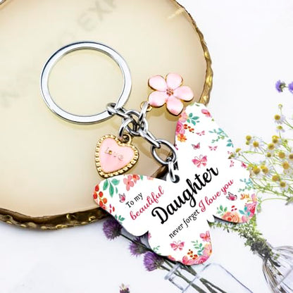 OEHEDOU Butterfly Gifts Keychain For Women Men Family Members Memorial Gift - color: Light Red Daughter