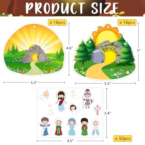 JUESMOS 32PCS Make an Easter He Lives Sticker Scenes Easter Craft Religious Gifts for Kids Resurrection Scene Sticker Ornaments Christian Jesus Stickers Party Favors Classroom Decorations